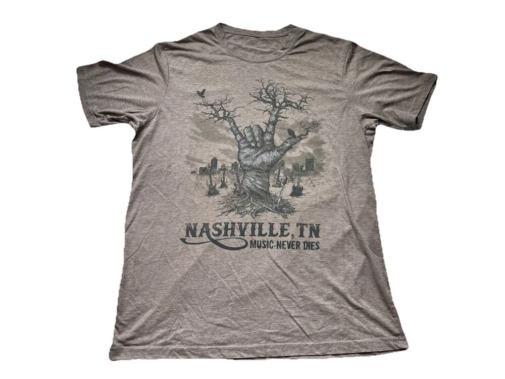 Nashville Tennessee T-Shirt Men’s Medium Brown Graphic Print Music City Souvenir